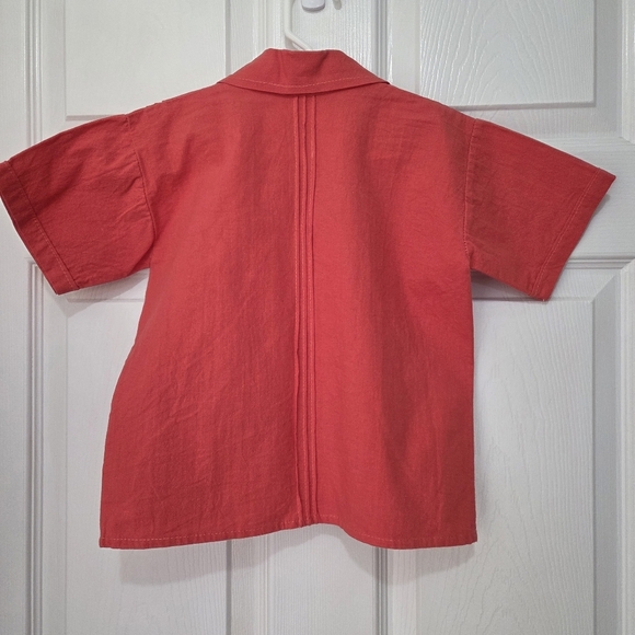 Handmade Boys Coral Salmon Embroidery Button down Size 6 Summer Spring Beach - Picture 2 of 7